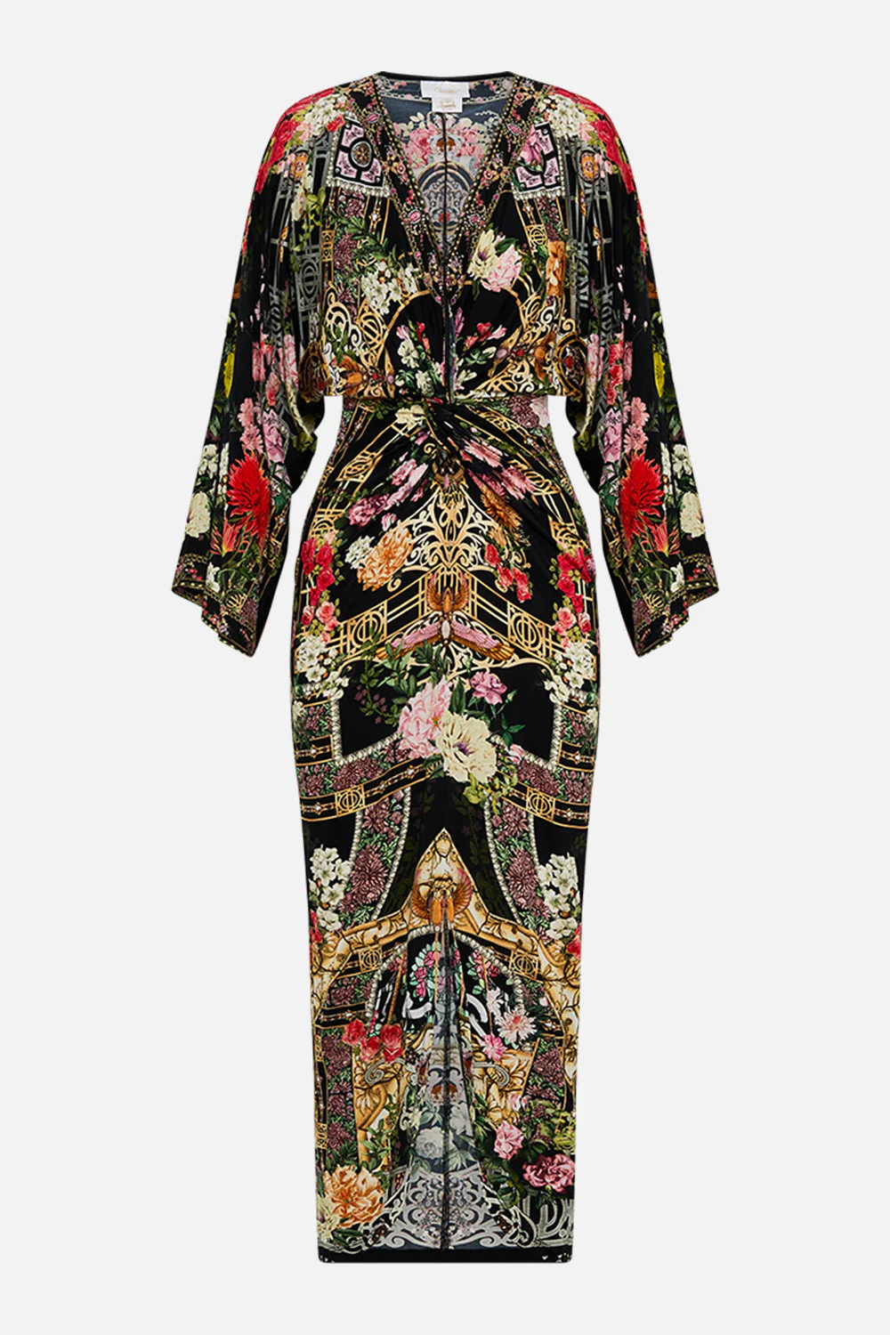 LONG SPLIT FRONT TWIST DRESS ADORNED IN ALEXANDRIA - Image 3