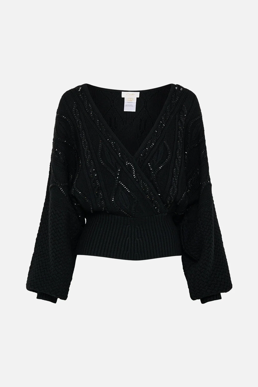 SURPLICE NECK KNIT JUMPER SOLID BLACK - Image 3