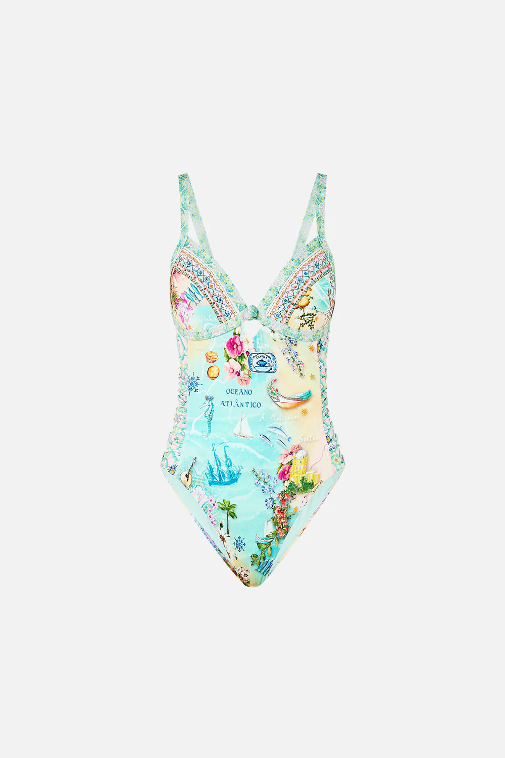 RUCHED PANELLED TRIANGLE ONE PIECE WITH KNOT FRONT JUST COASTING - Image 3