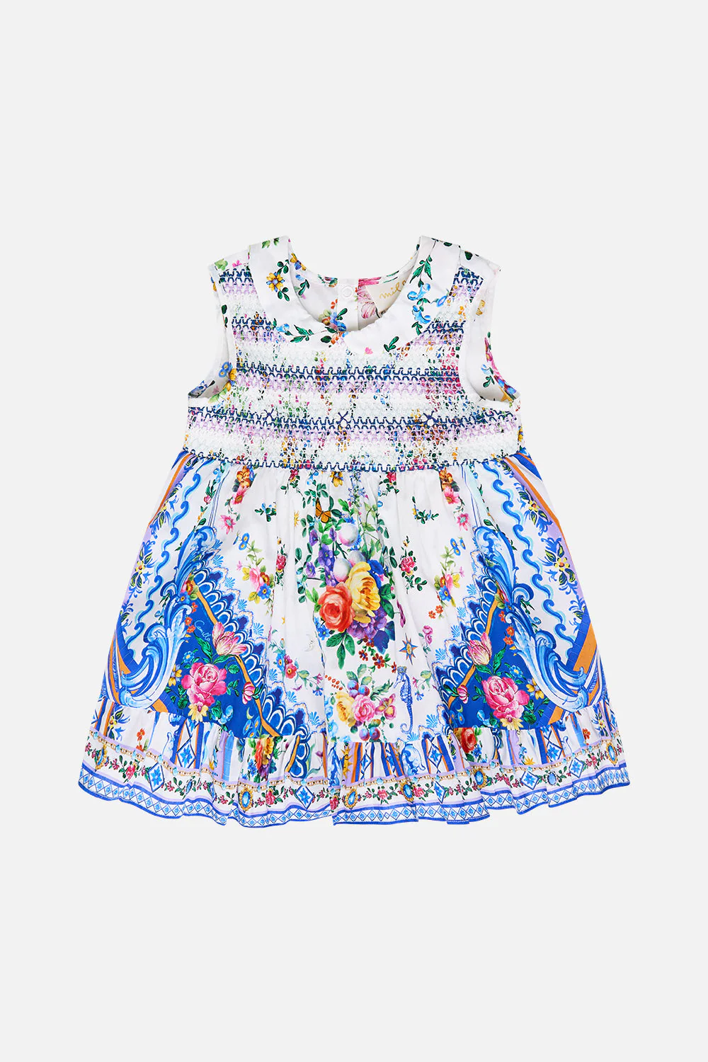 BABIES SHIRRED DRESS WITH PETER PAN COLLAR TILES DARLS