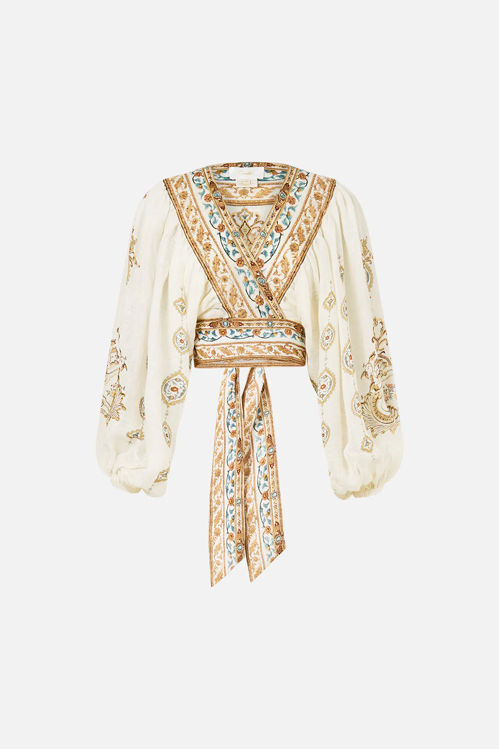 CROPPED BLOUSON SLEEVE TIE FRONT TOP OTTOMAN DYNASTY - Image 3