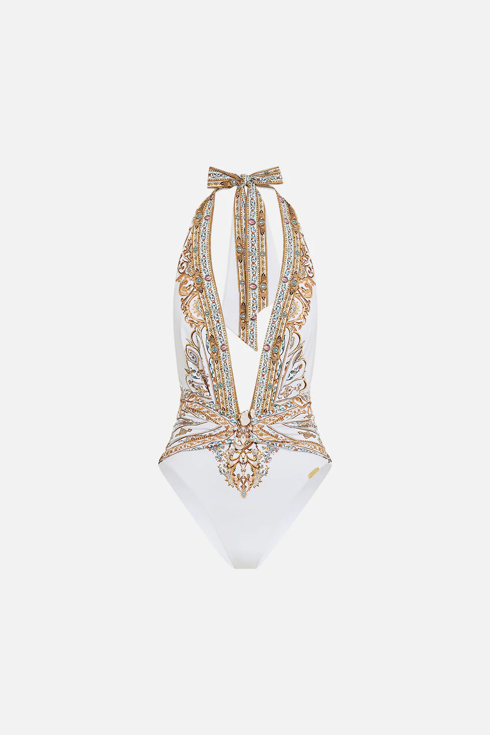 PLUNGE HALTER ONE PIECE WITH PLEATED WAIST TRIM OTTOMAN DYNASTY - Image 3