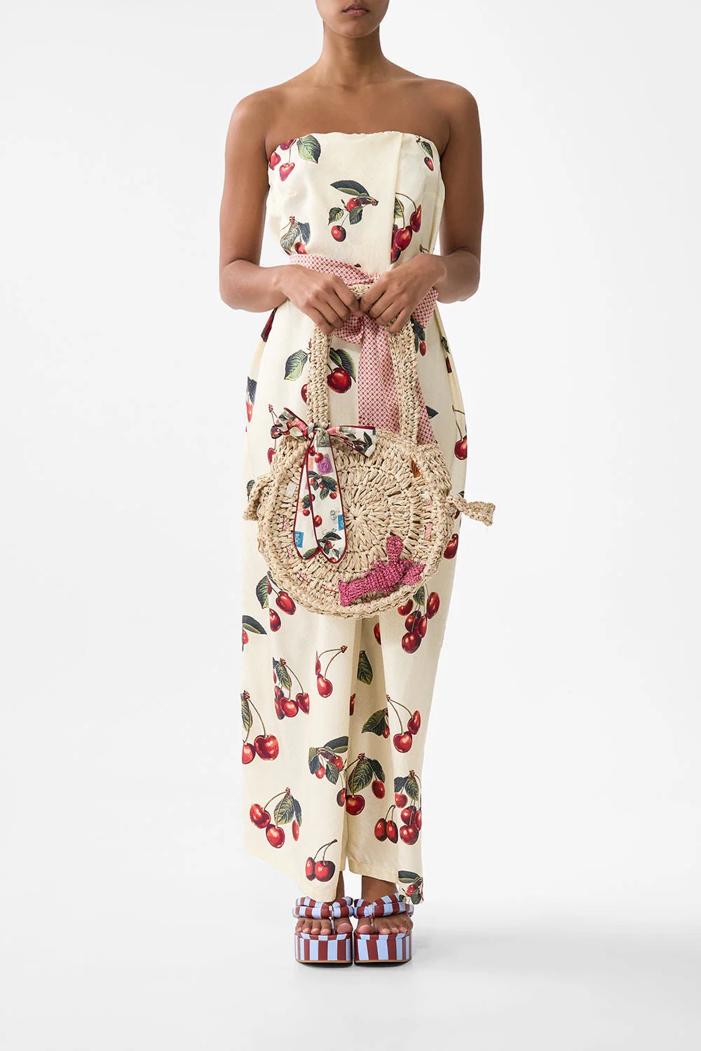 RAFFIA ROUND SHOULDER BAG WITH SCARF BOW NOTES FROM THE ROAD - Image 5