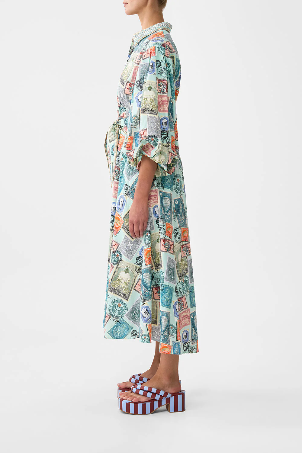 WAIST TIE SHIRT DRESS WITH BUBBLE SLEEVE WITH LOVE FROM TÜRKIYE - Image 4