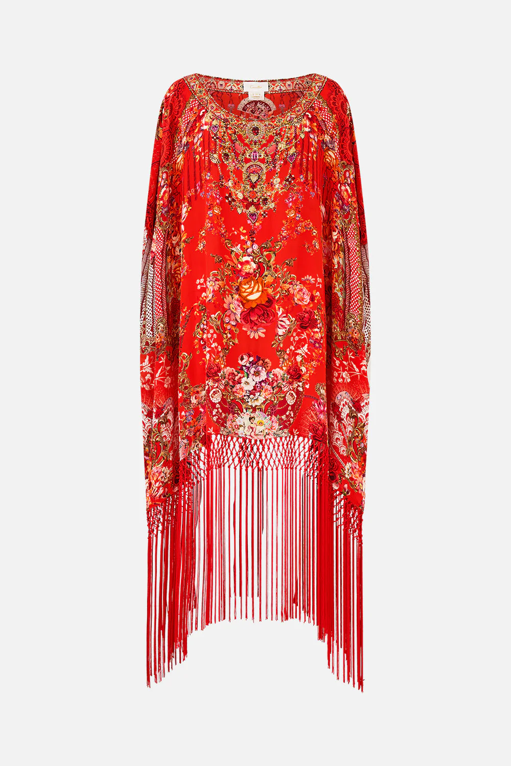SHORT ROUND NECK KAFTAN WITH FRINGING OLÉ OLÉ - Image 3