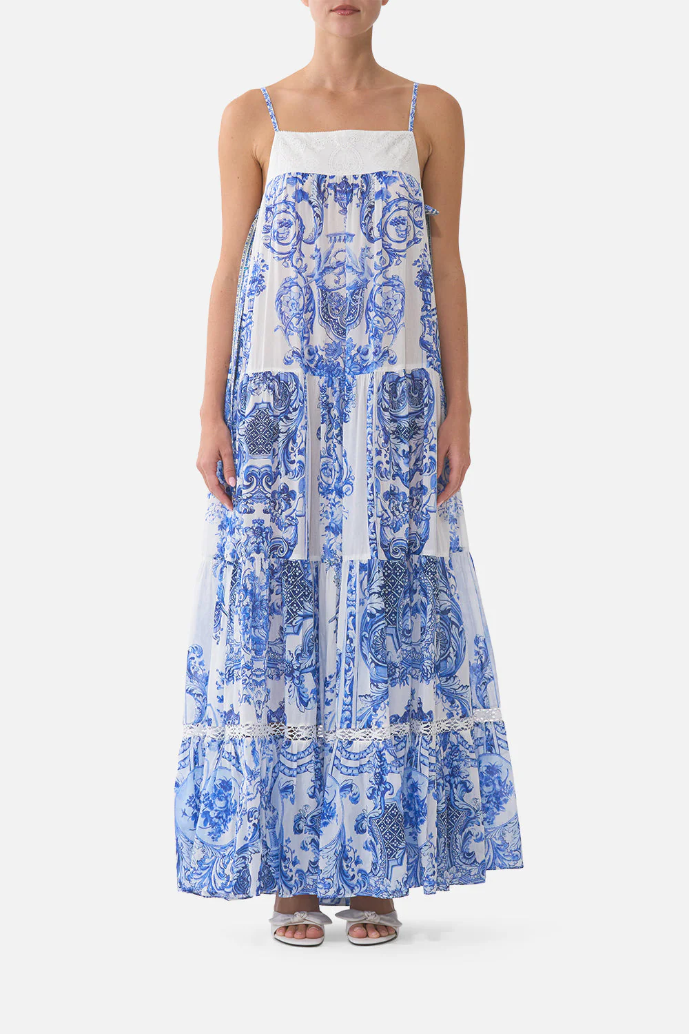 LONG TIERED DRESS WITH BOW TIES CERAMIC PANORAMIC
